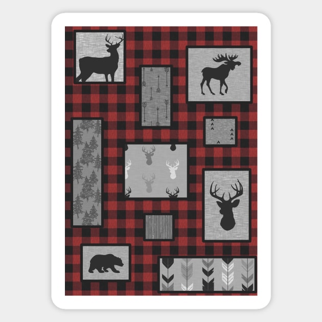 Copy of Rustic Deer Patchwork - Green/Grey Sticker by SugarPineDesign